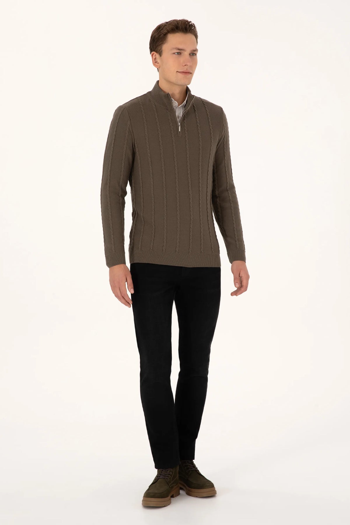 U.S. Polo Assn. Mink Men Mink Half Zip Ribbed Knitted Pullover SKU: G081SZ0TK0 2234731_VR052 Image 04