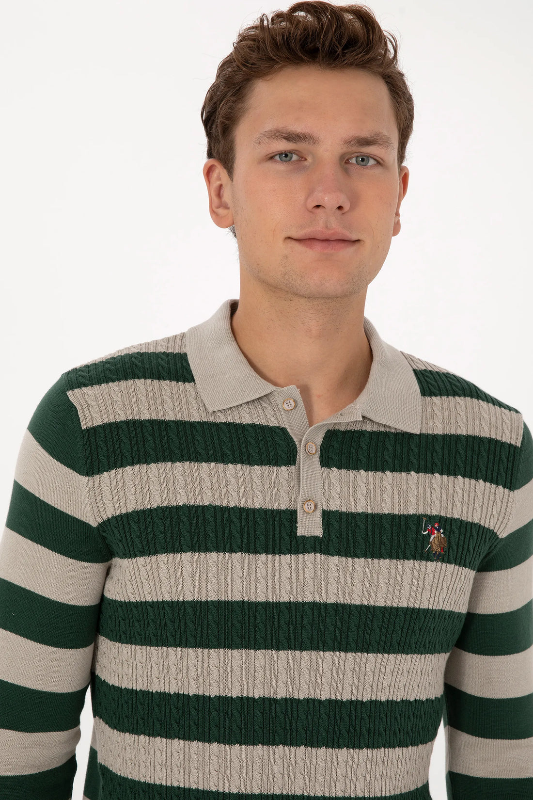 U.S. Polo Assn._Stone Melange_Stone Melange Long Sleeve Polo Shirt_G081SZ0TK0 2234983_VR225_02