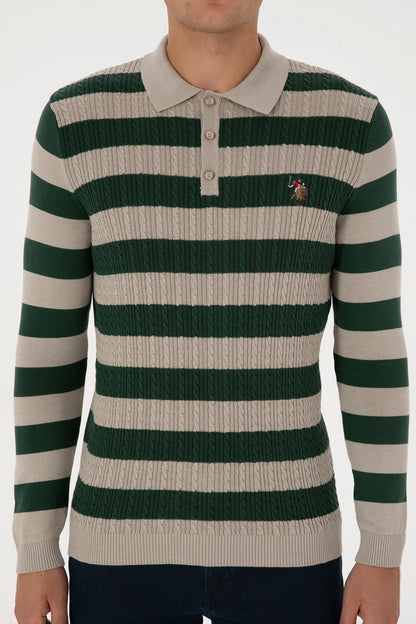 U.S. Polo Assn._Stone Melange_Stone Melange Long Sleeve Polo Shirt_G081SZ0TK0 2234983_VR225_06