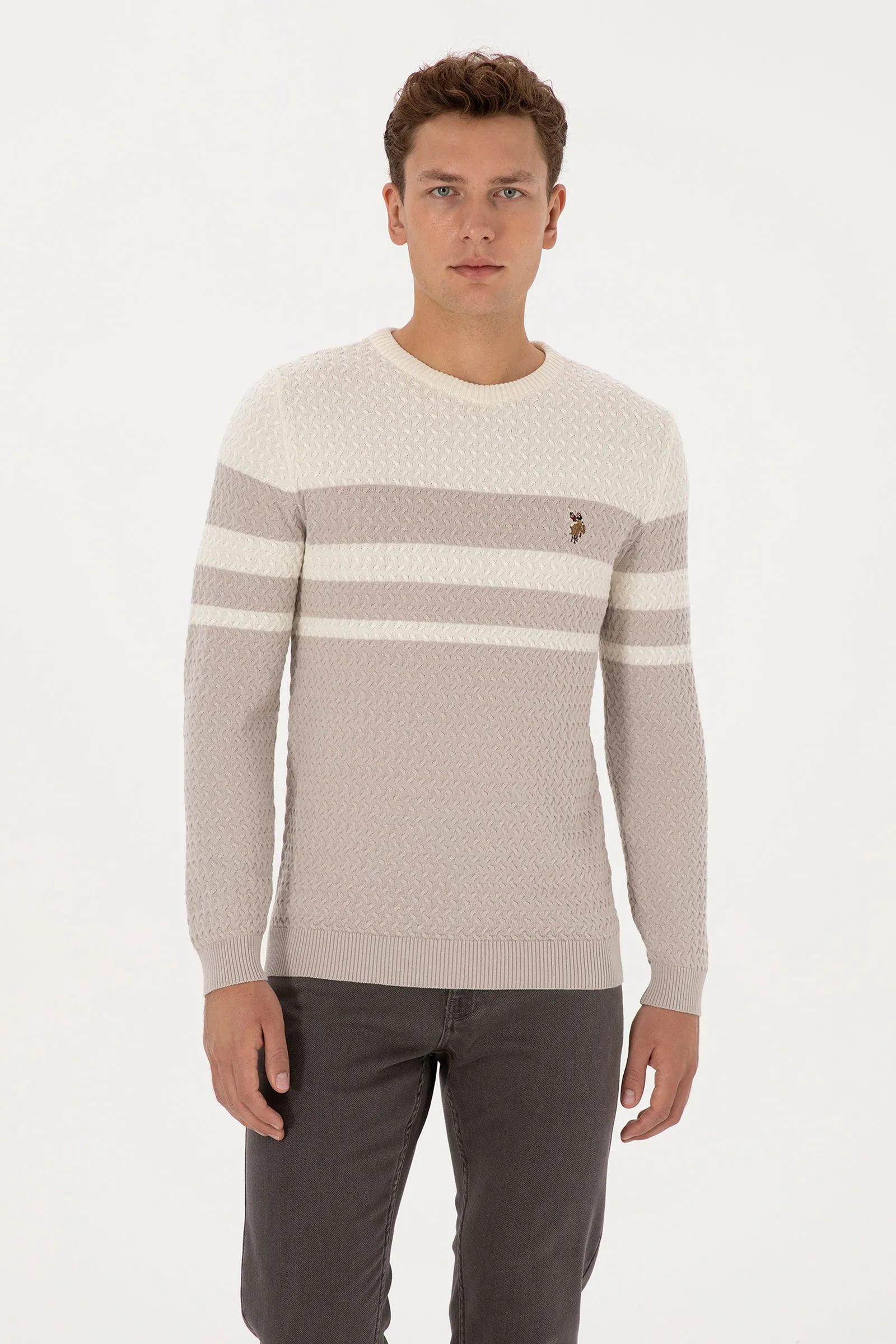 U.S. Polo Assn._Stone_Stone Sweater With Design_G081SZ0TK0 2235801_VR049_01