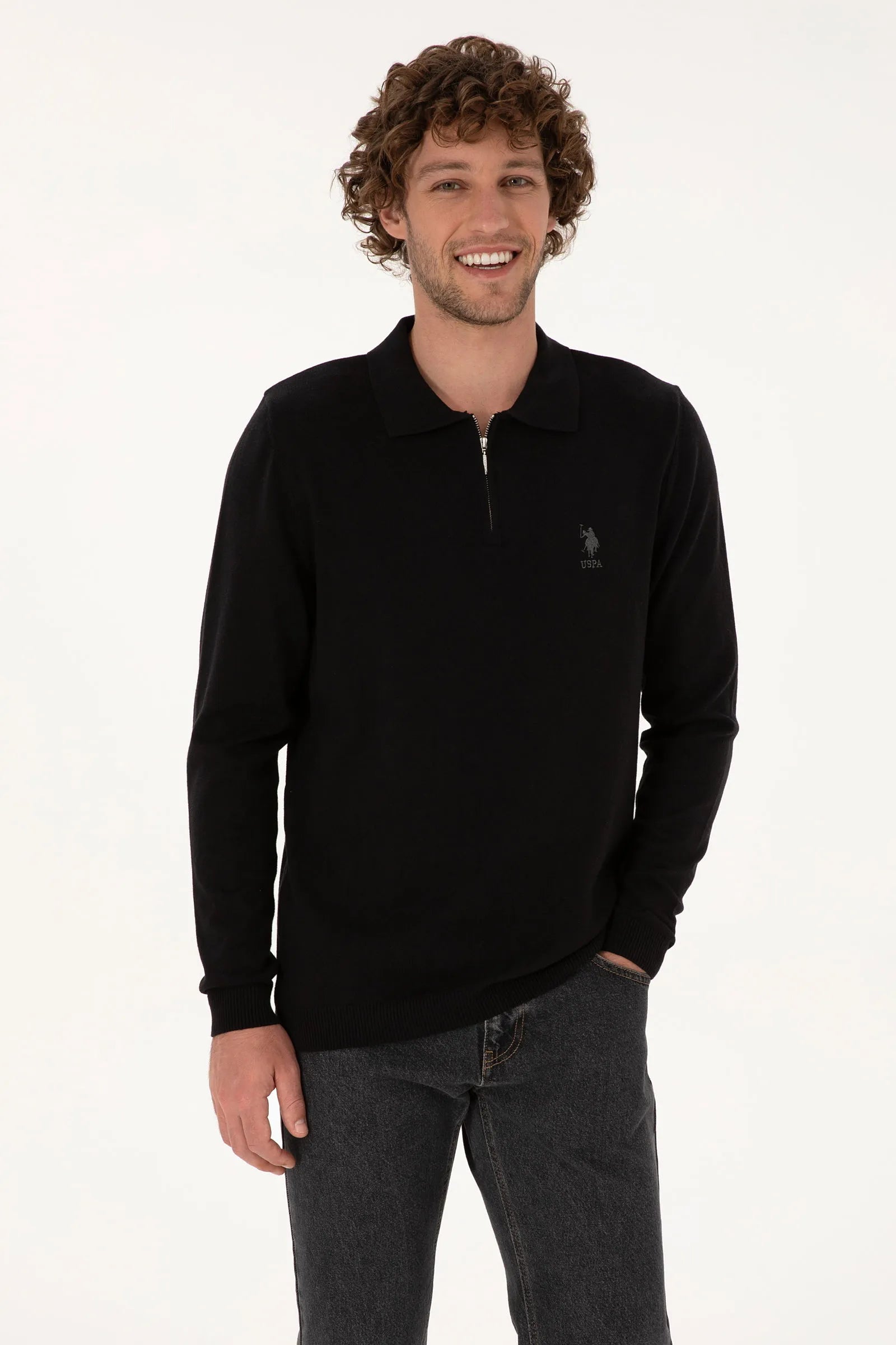 U.S. Polo Assn._Black_Black Polo Shirt With Zipper_G081SZ0TK0 2236535_VR046_01
