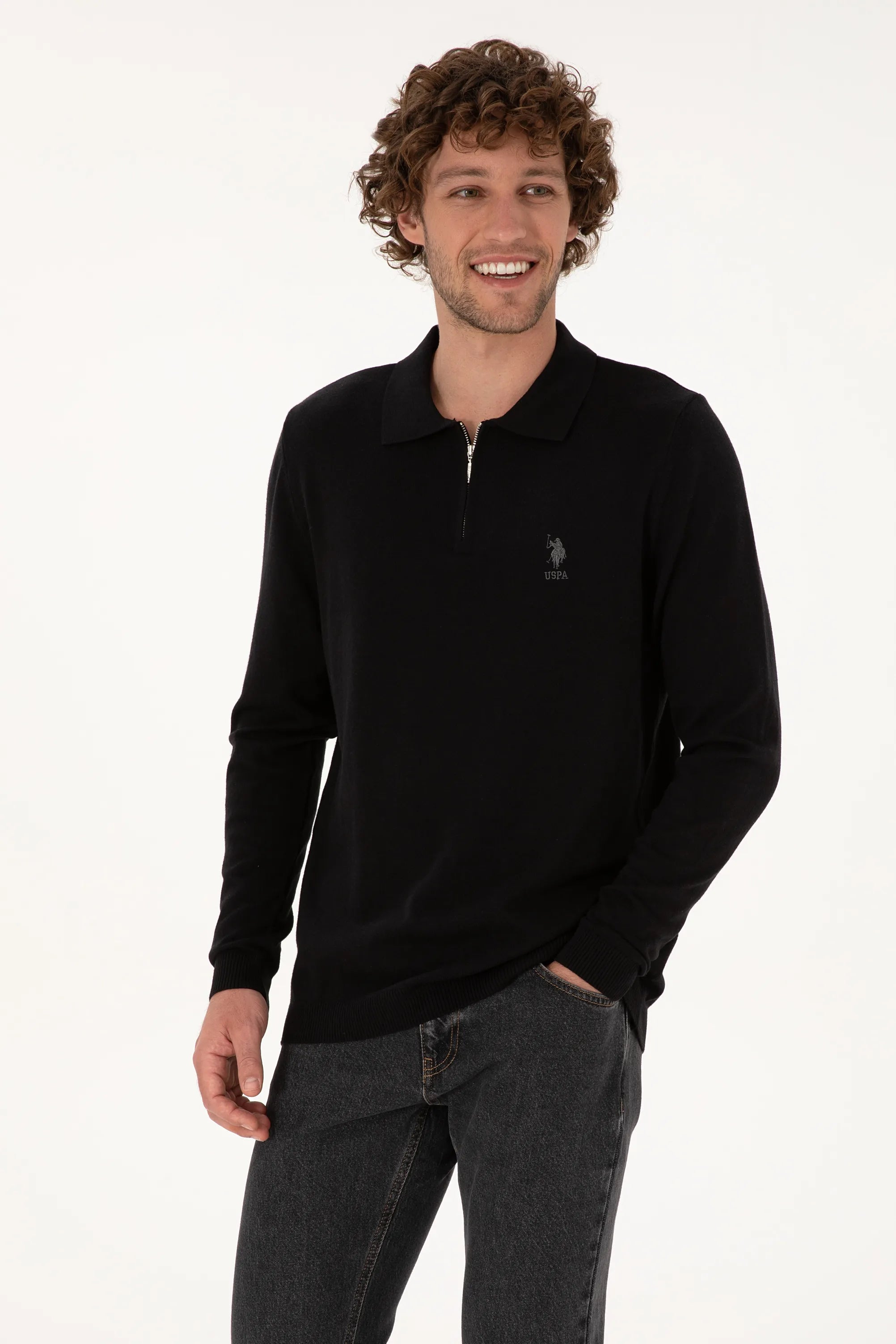 U.S. Polo Assn._Black_Black Polo Shirt With Zipper_G081SZ0TK0 2236535_VR046_03