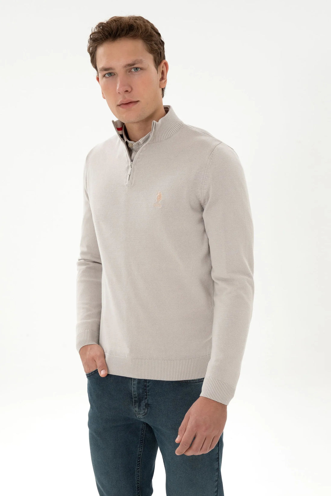 U.S. Polo Assn._Stone_Stone Pullover With Zipper_G081SZ0TK0 2334906_VR049_01