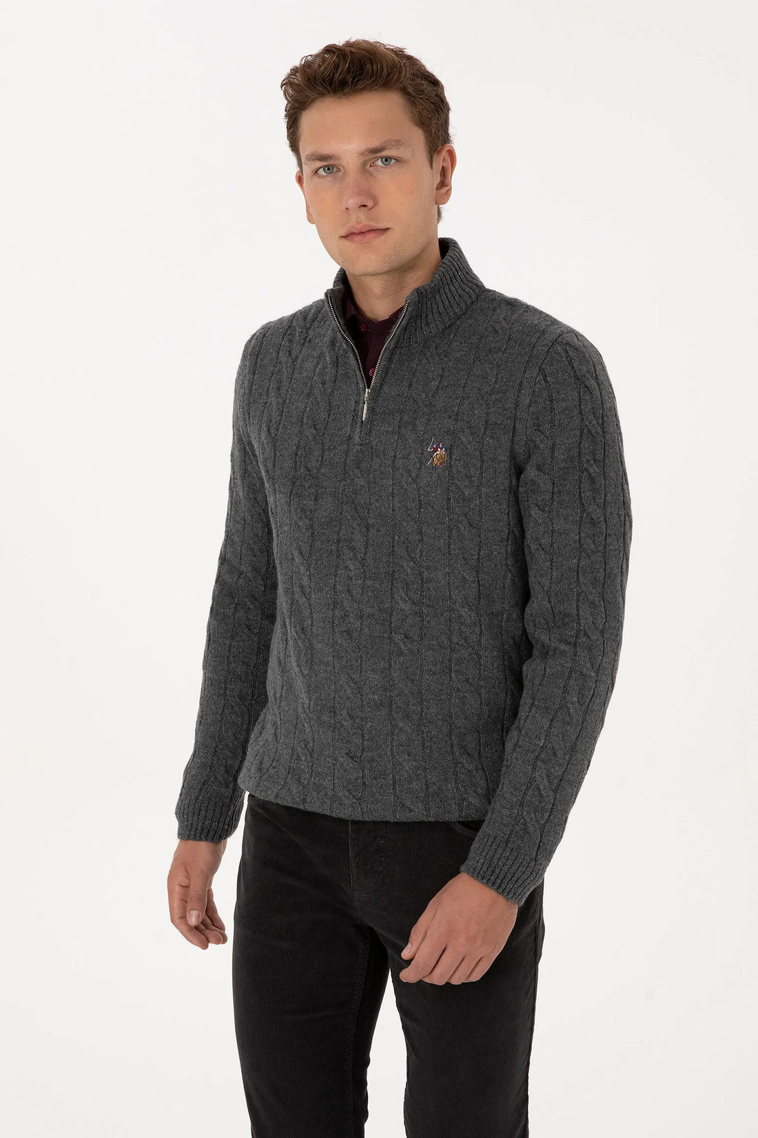 U.S. Polo Assn._Anthracite Mela_Anthracite Mela Sweater With Zipper_G081SZ0TK0 2335377_VR081_01