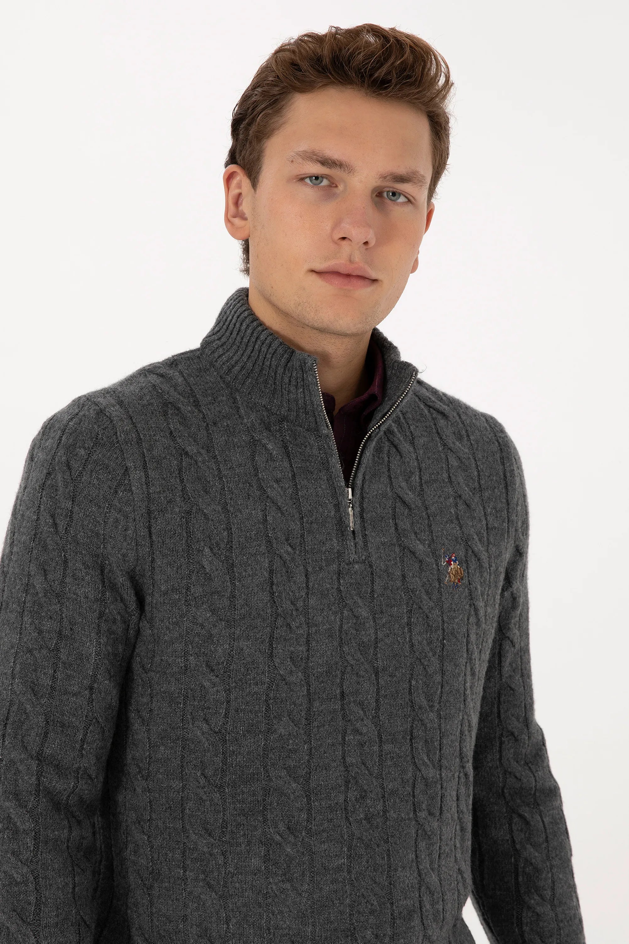 U.S. Polo Assn._Anthracite Mela_Anthracite Mela Sweater With Zipper_G081SZ0TK0 2335377_VR081_02