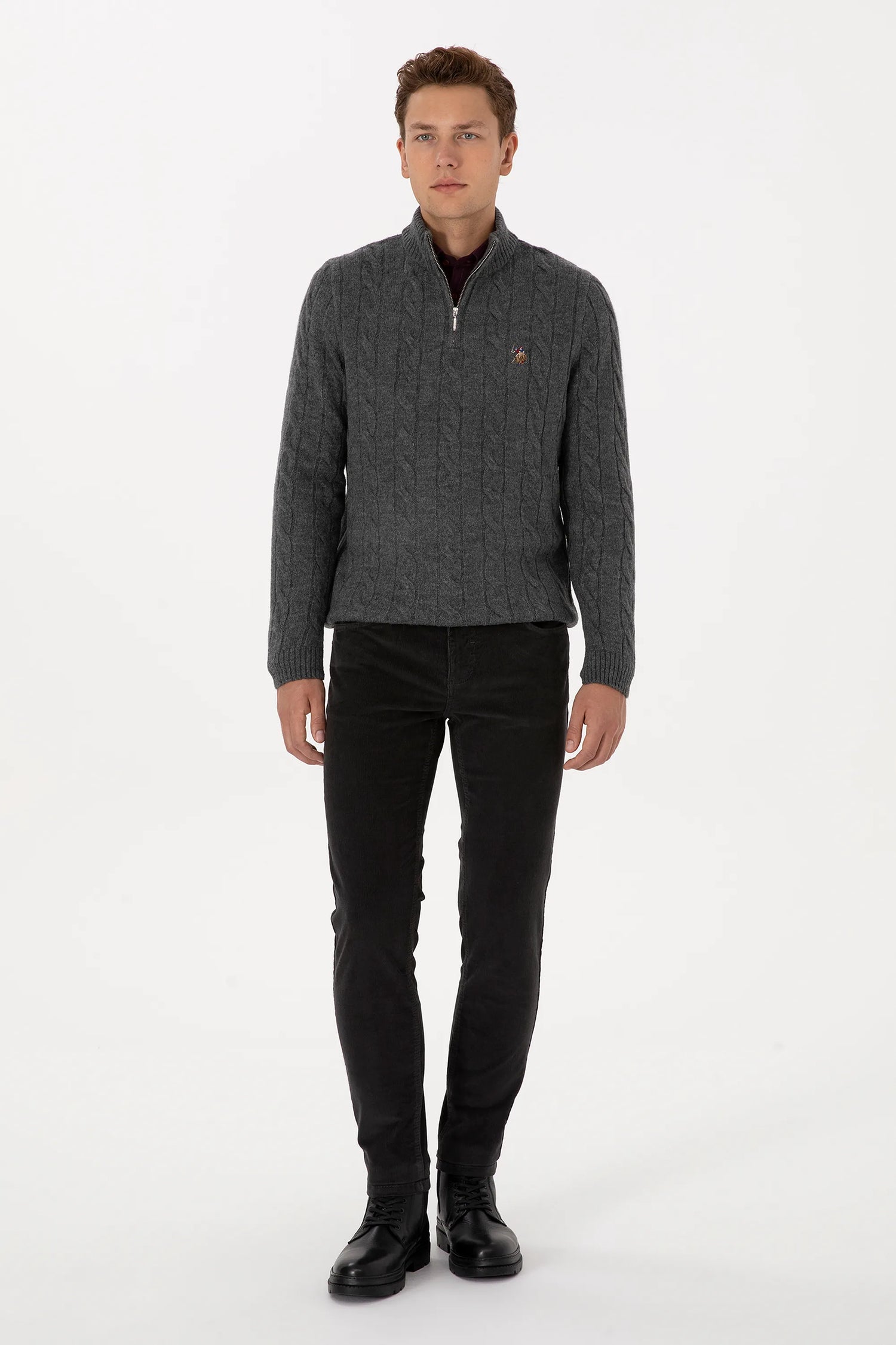 U.S. Polo Assn._Anthracite Mela_Anthracite Mela Sweater With Zipper_G081SZ0TK0 2335377_VR081_04