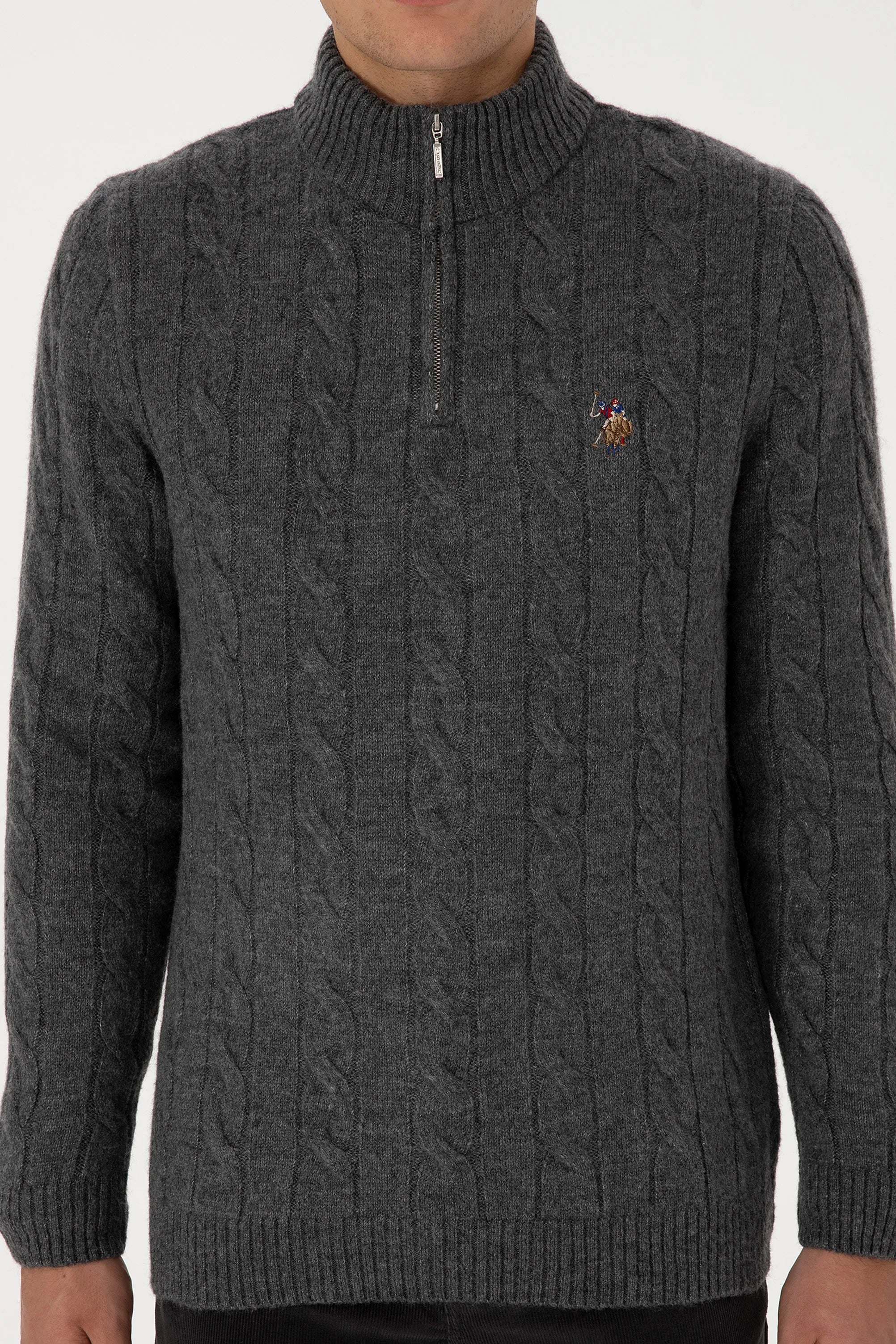 U.S. Polo Assn._Anthracite Mela_Anthracite Mela Sweater With Zipper_G081SZ0TK0 2335377_VR081_06
