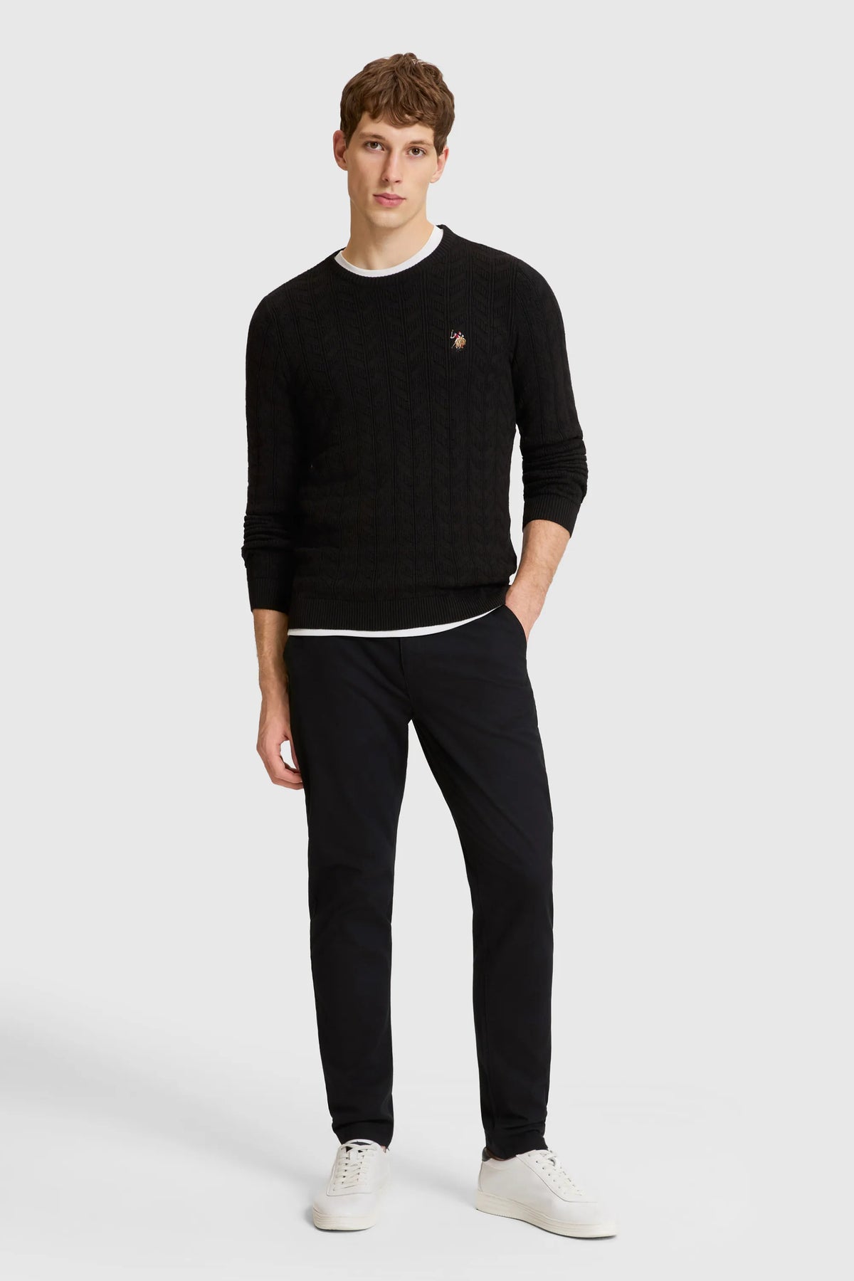 U.S. Polo Assn. Black Men Black Cable Knit Crew Neck Pullover SKU: G081SZ0TK0 PU-14829_VR046 Image 04