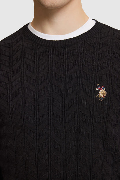 U.S. Polo Assn. Black Men Black Cable Knit Crew Neck Pullover SKU: G081SZ0TK0 PU-14829_VR046 Image 06