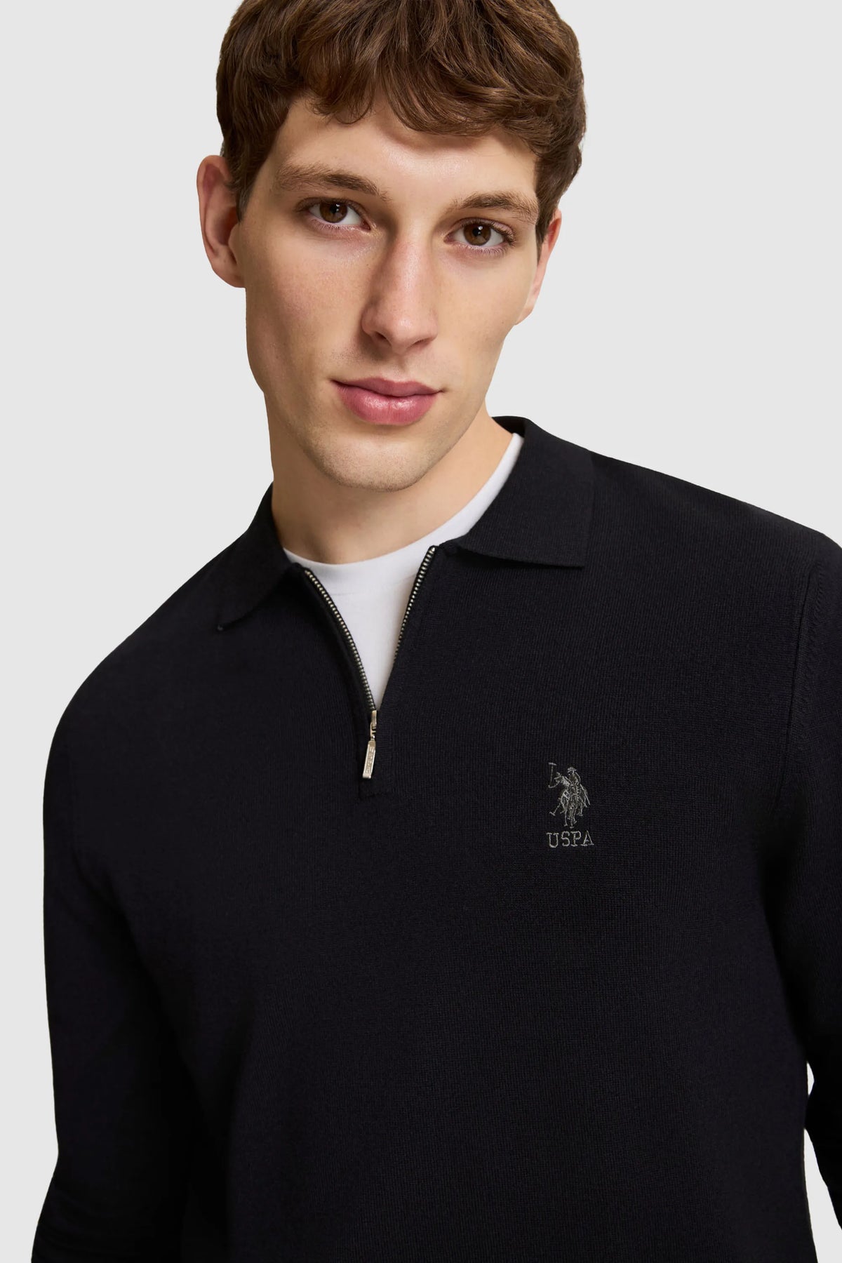 U.S. Polo Assn. Black Men Black Half Zip Knitted Pullover SKU: G081SZ0TK0 PU-15028_VR046 Image 02