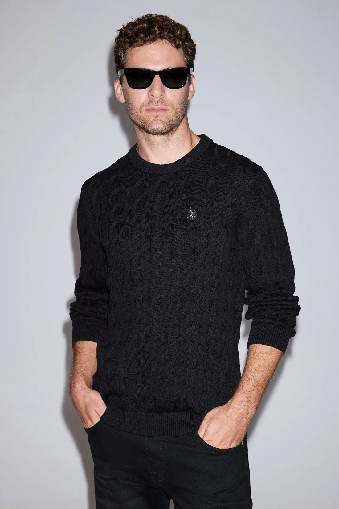 U.S. Polo Assn. Black Men Black Cable Knit Pullover SKU: G081SZ0TK0 PU-17189_VR046 Image 01