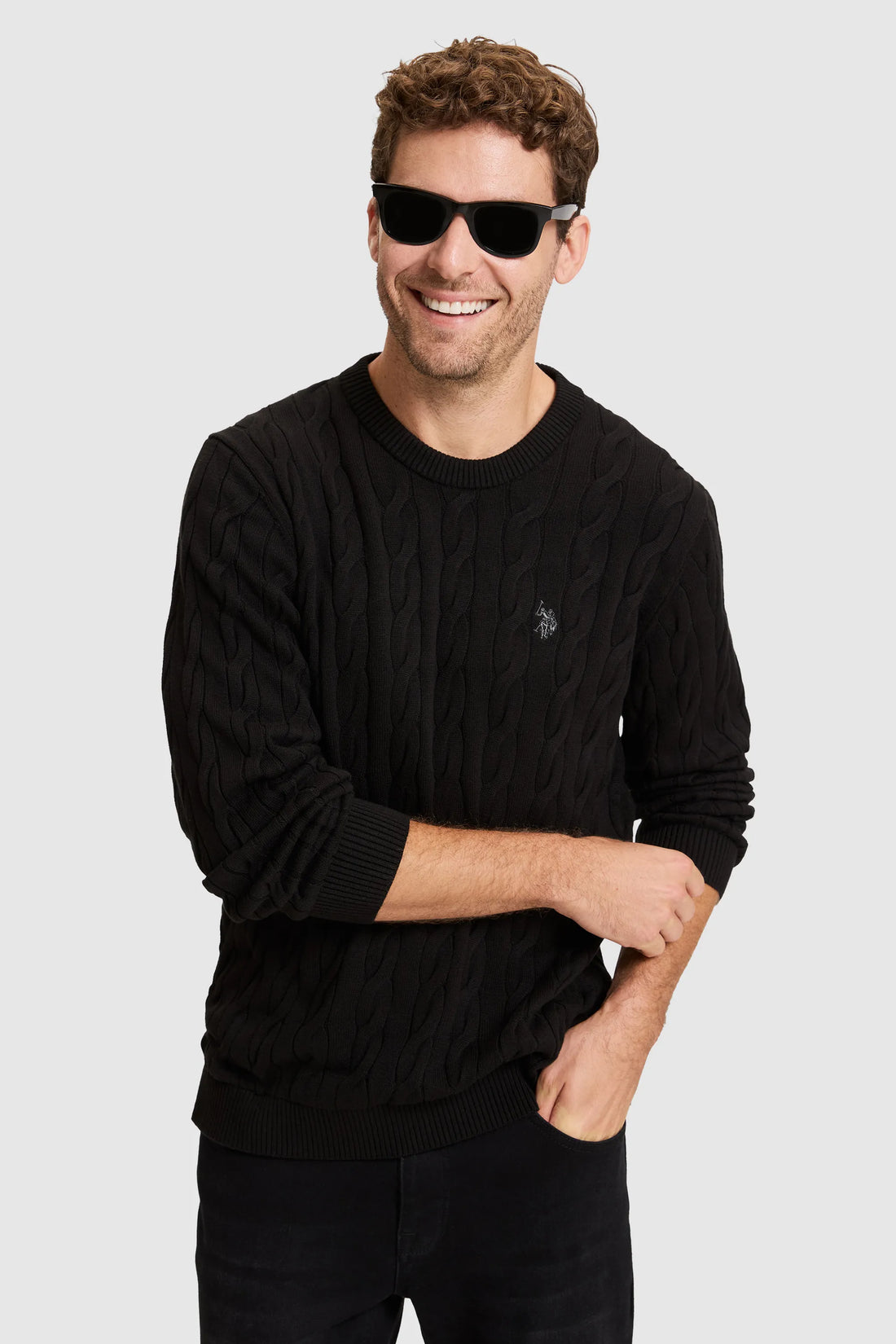 U.S. Polo Assn. Black Men Black Cable Knit Pullover SKU: G081SZ0TK0 PU-17189_VR046 Image 02
