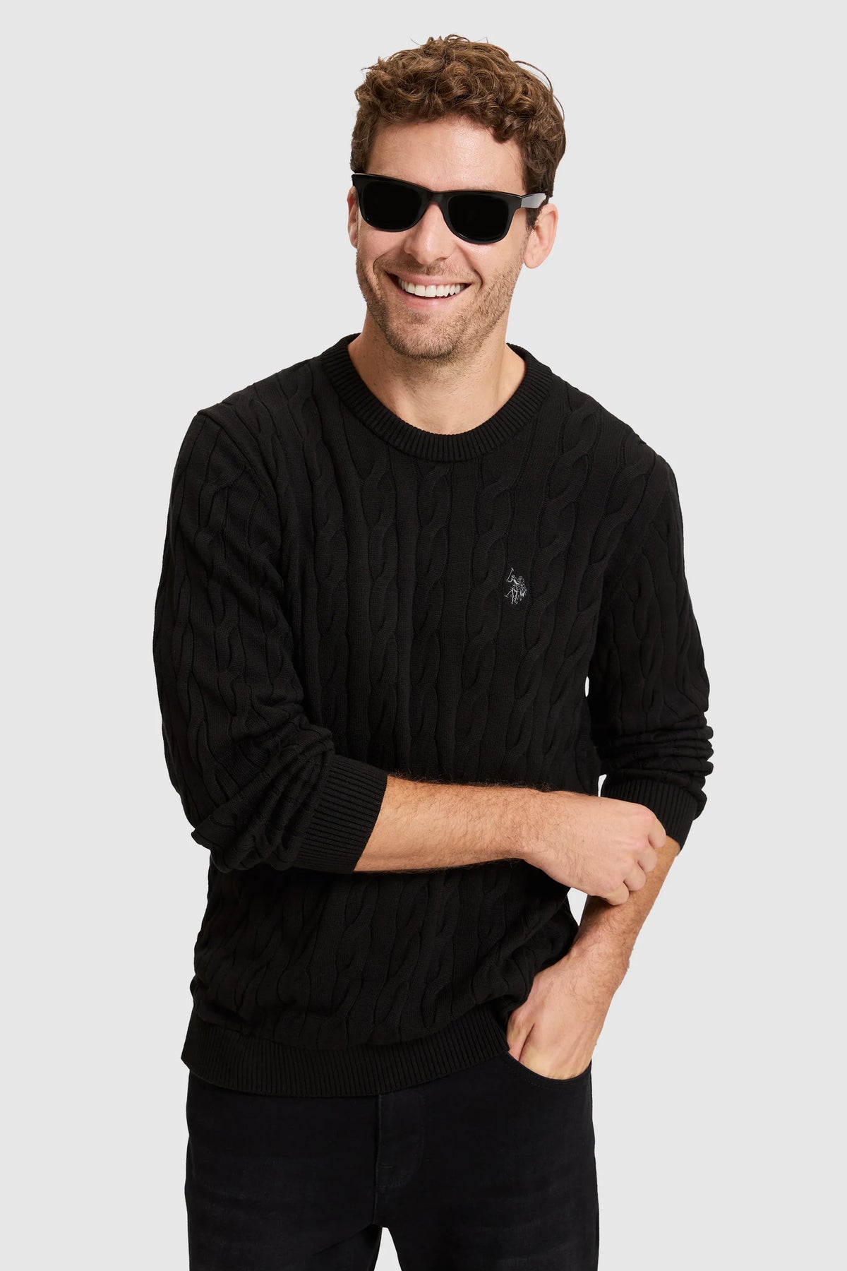 U.S. Polo Assn. Black Men Black Cable Knit Pullover SKU: G081SZ0TK0 PU-17189_VR046 Image 02