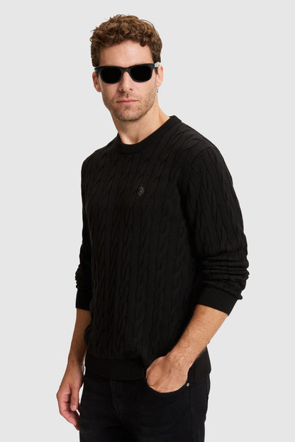 U.S. Polo Assn. Black Men Black Cable Knit Pullover SKU: G081SZ0TK0 PU-17189_VR046 Image 04