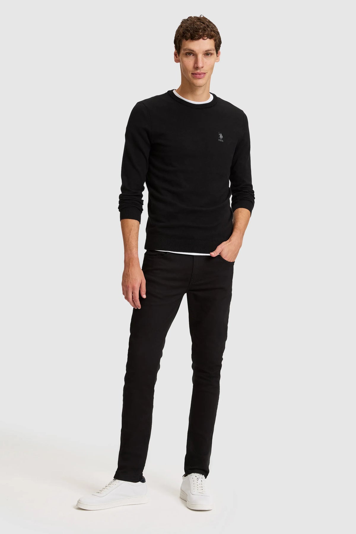 U.S. Polo Assn. Black Men Black Fine Knit Crew Neck Pullover SKU: G081SZ0TK0 PU-18548_VR046 Image 04