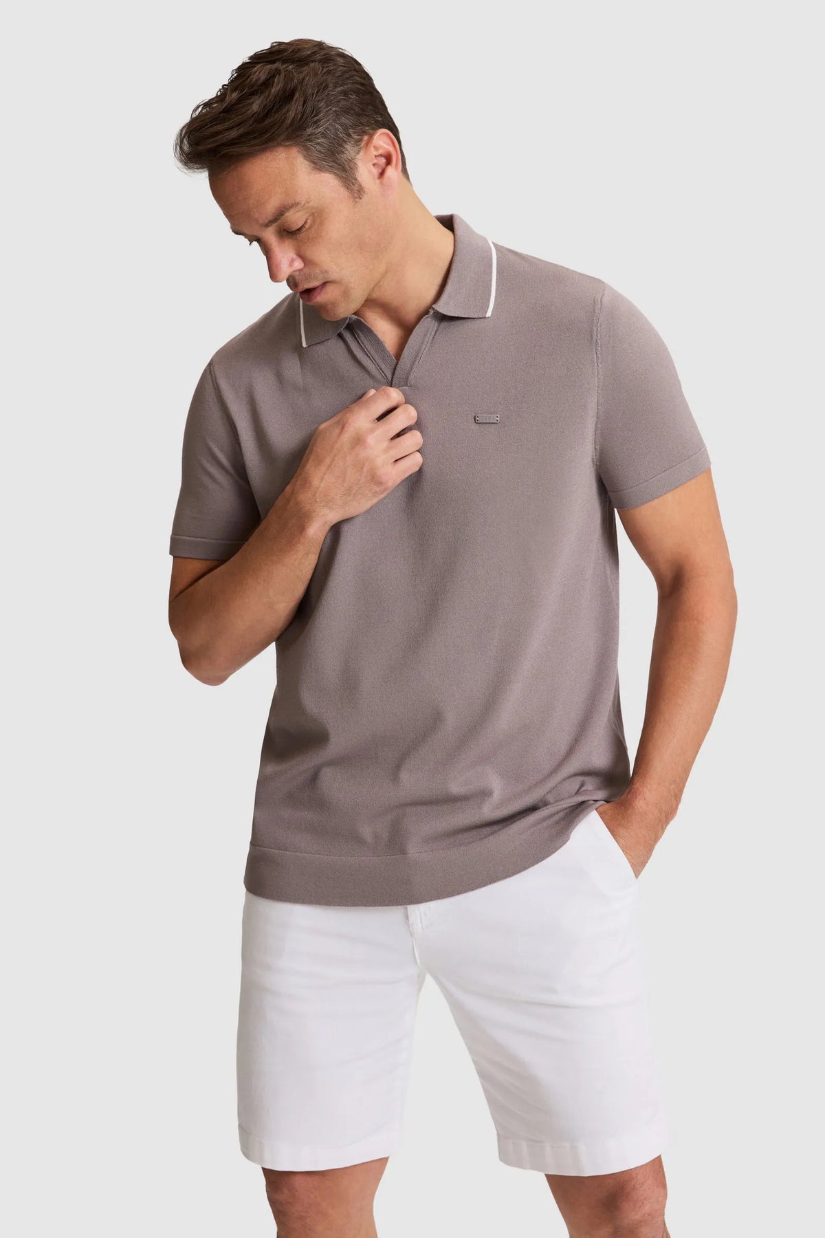 U.S. Polo Assn. Grey Men Grey Short Sleeve Tipped Collar Polo Shirt SKU: G081SZ0TK0 PU-9402_VR024 Image 01