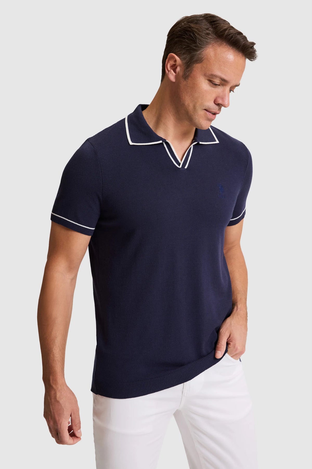 U.S. Polo Assn. Navy Men Navy Short Sleeve Tipped Collar Knitted Polo Shirt SKU: G081SZ0TK0 PU-9469_VR033 Image 03