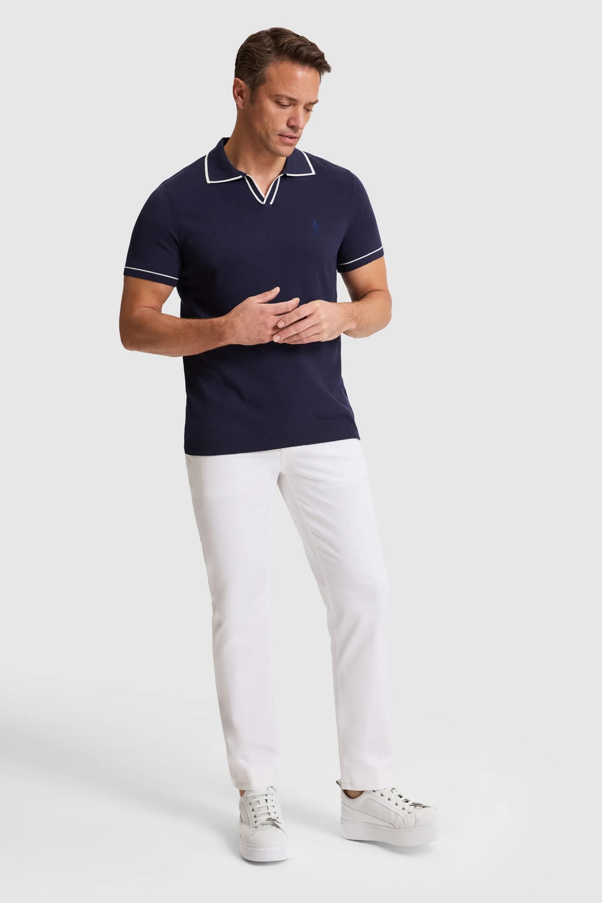 U.S. Polo Assn. Navy Men Navy Short Sleeve Tipped Collar Knitted Polo Shirt SKU: G081SZ0TK0 PU-9469_VR033 Image 04