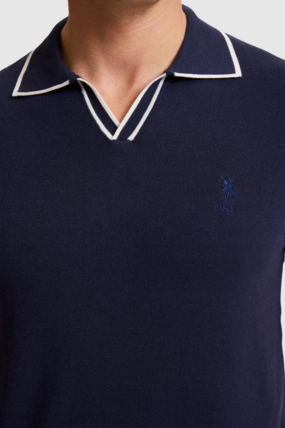 U.S. Polo Assn. Navy Men Navy Short Sleeve Tipped Collar Knitted Polo Shirt SKU: G081SZ0TK0 PU-9469_VR033 Image 06
