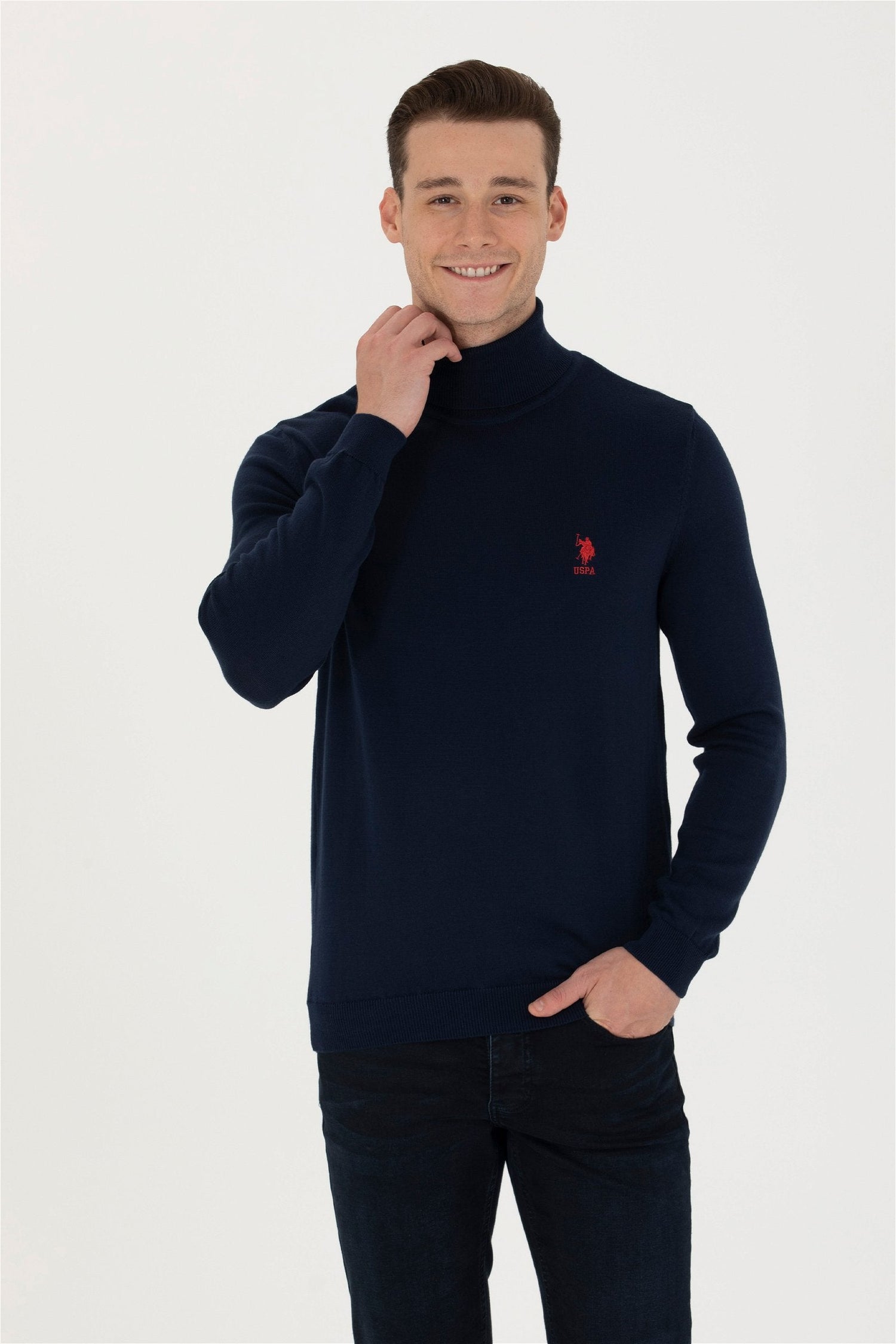 Navy Blue Turtleneck Sweater With Logo_G081SZ0TK0 1629599_VR033_01