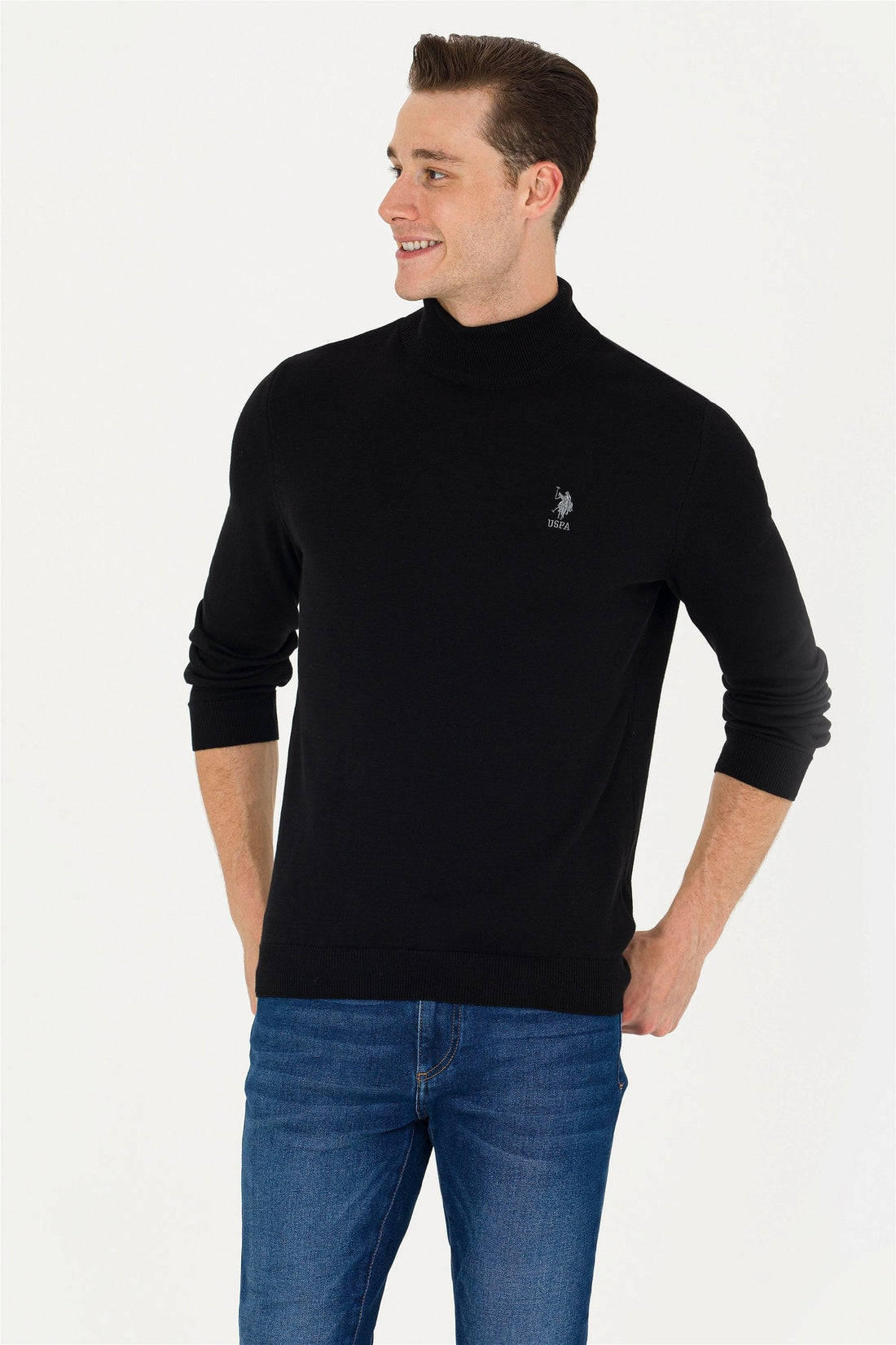 Black Turtleneck Sweater With Logo_G081SZ0TK0 1629690_VR046_01