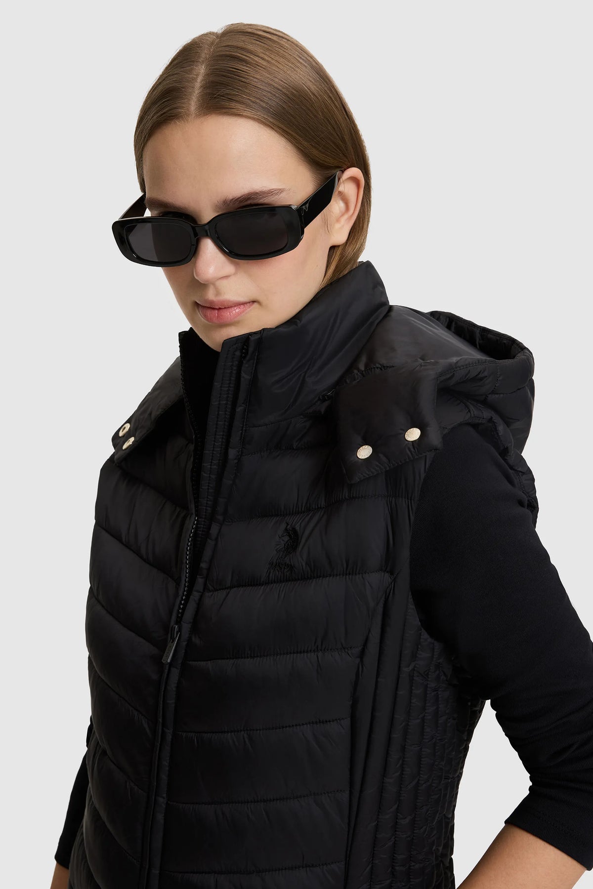 U.S. Polo Assn. Black Women Black Hooded Padded Vest SKU: G082GL0100 PU-13437_VR046 Image 02