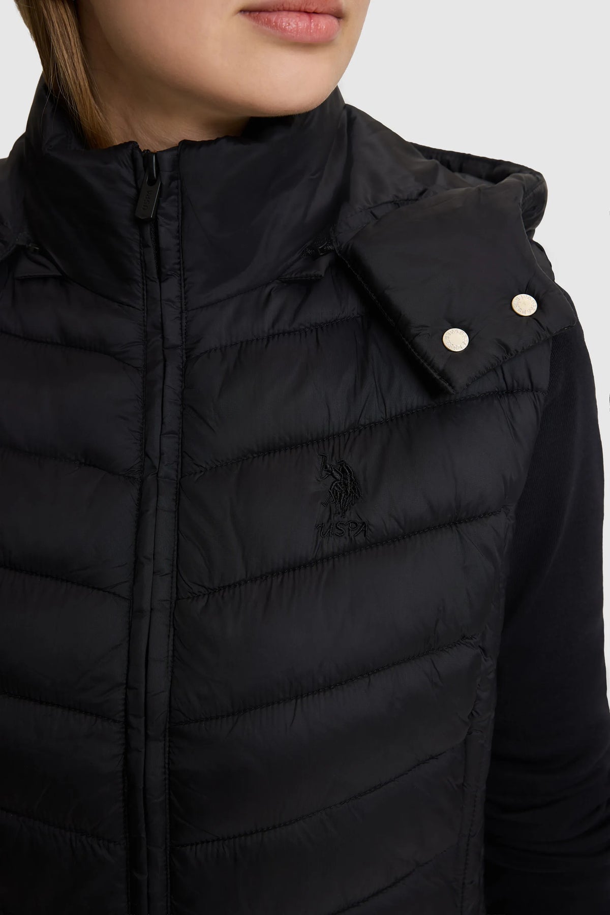 U.S. Polo Assn. Black Women Black Hooded Padded Vest SKU: G082GL0100 PU-13437_VR046 Image 06