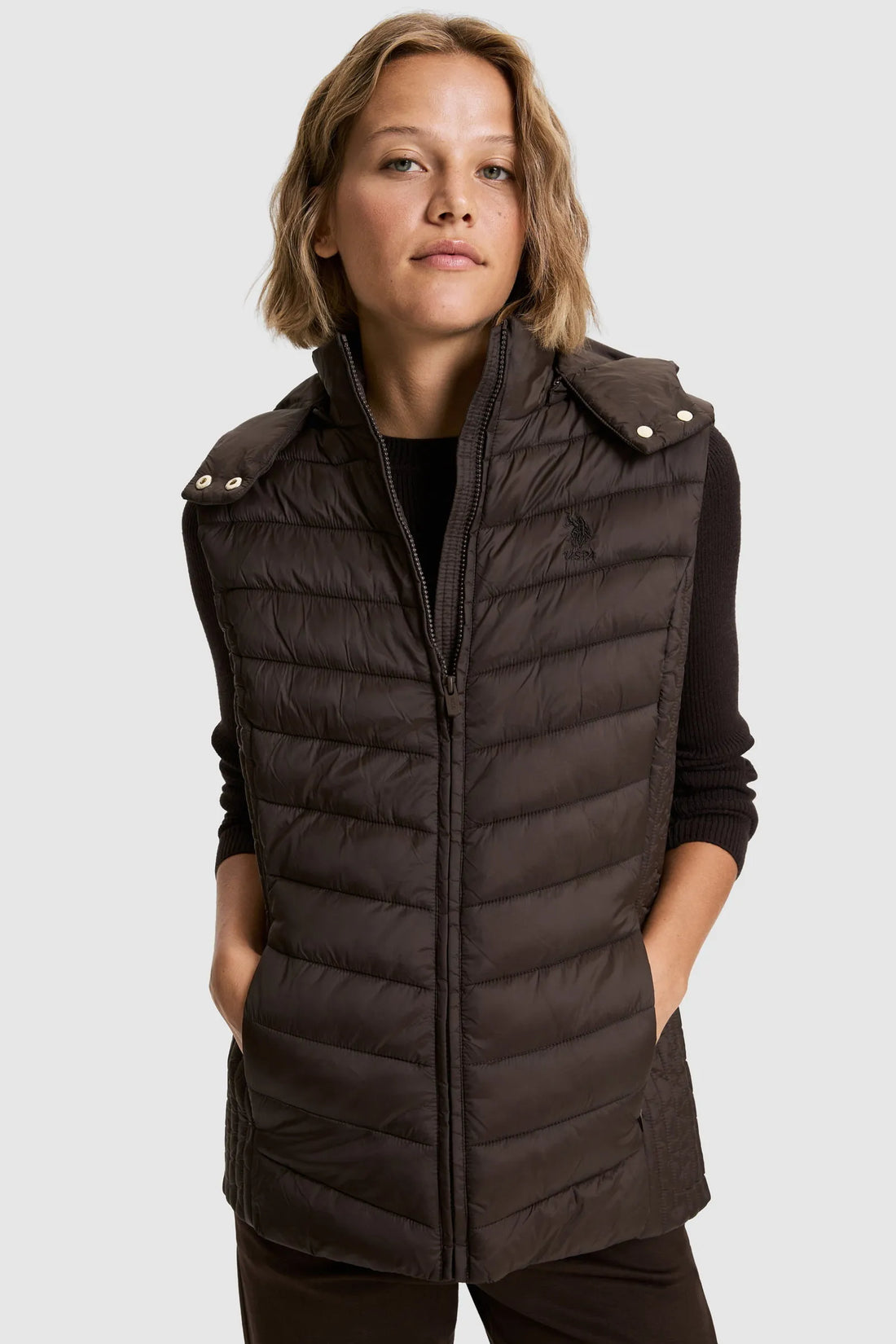 U.S. Polo Assn. Dark Brown Women Dark Brown Padded Vest SKU: G082GL0100 PU-13437_VR084 Image 01