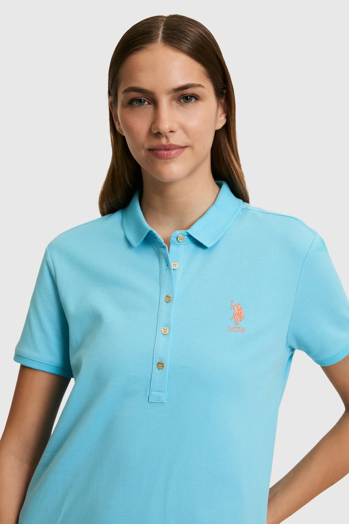U.S. Polo Assn. Aqua Women Aqua Short Sleeve PiquŽ Polo Knee-Length Dress SKU: G082GL0750 PU-8810_VR007 Image 02