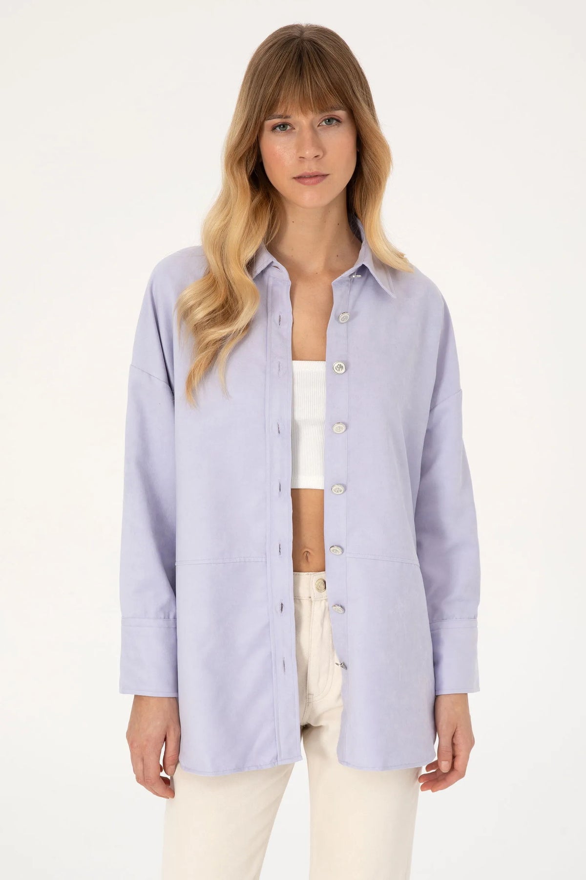 U.S. Polo Assn. Lavender Women Lavender Oversized Long Sleeve Shirt SKU: G082SZ0040 2237571_VR245 Image 01