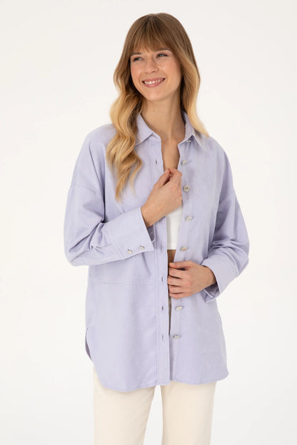 U.S. Polo Assn. Lavender Women Lavender Oversized Long Sleeve Shirt SKU: G082SZ0040 2237571_VR245 Image 03