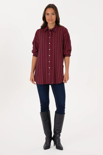 U.S. Polo Assn. New Plum Women Plum Long Sleeve Striped Longline Shirt SKU: G082SZ0040 2237657_VR177 Image 04