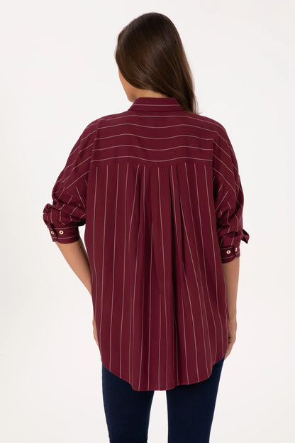 U.S. Polo Assn. New Plum Women Plum Long Sleeve Striped Longline Shirt SKU: G082SZ0040 2237657_VR177 Image 05