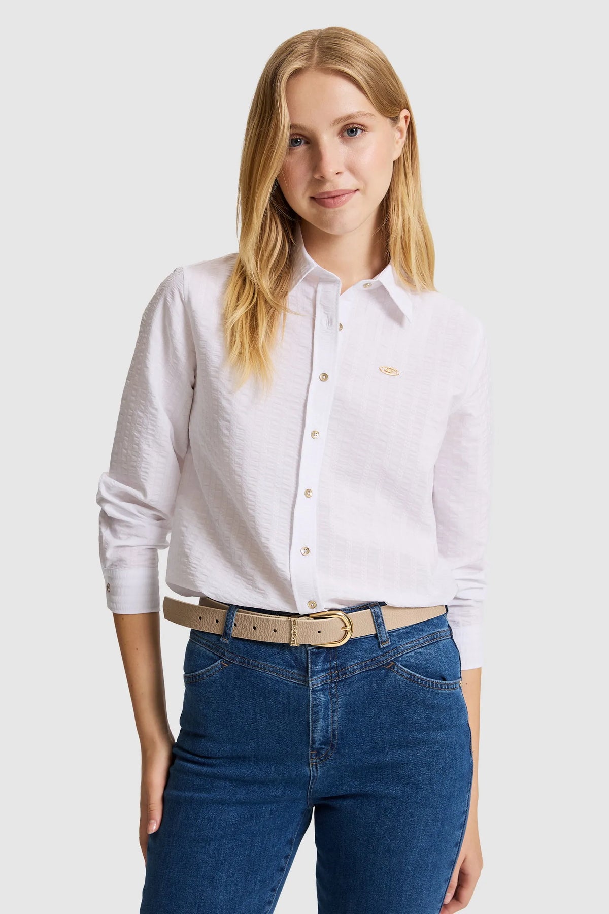 U.S. Polo Assn. White Women White Long Sleeve Textured Cotton Shirt SKU: G082SZ0040 PU-12834_VR013 Image 01