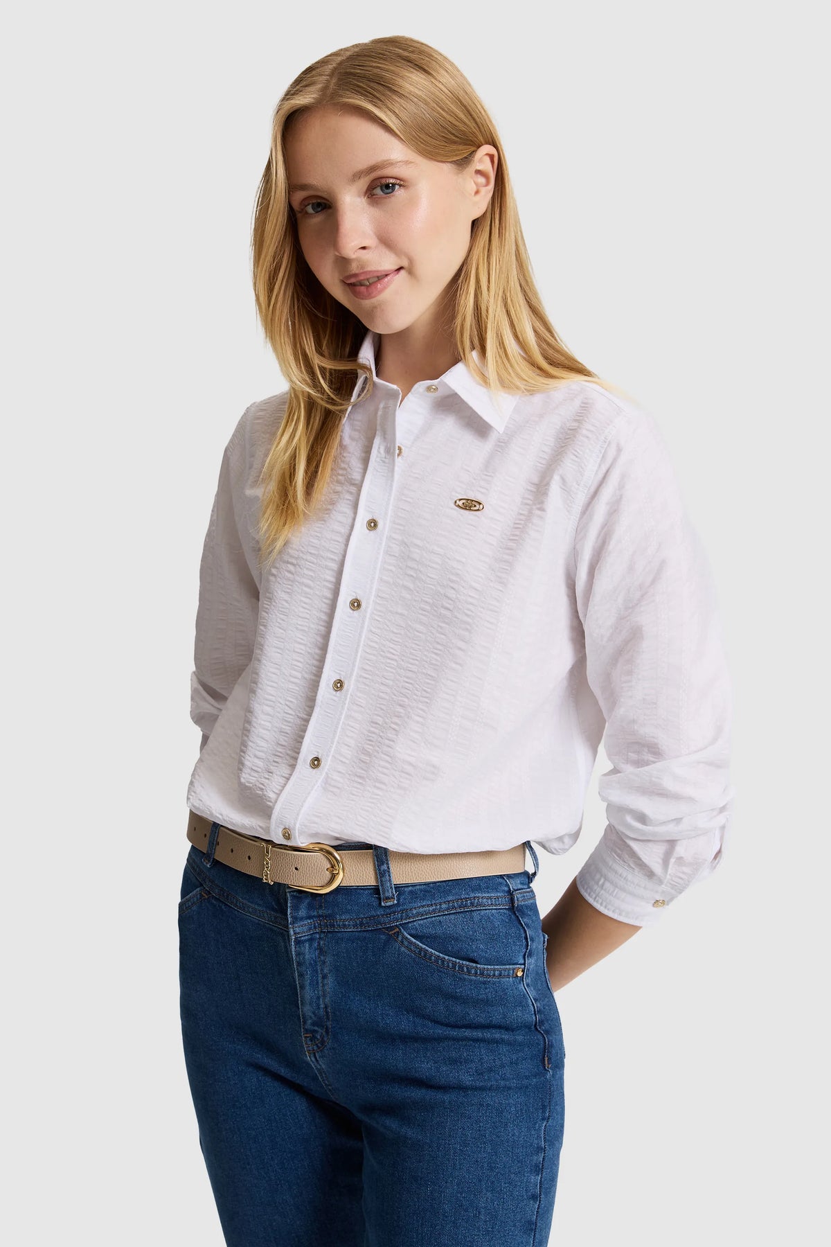 U.S. Polo Assn. White Women White Long Sleeve Textured Cotton Shirt SKU: G082SZ0040 PU-12834_VR013 Image 03