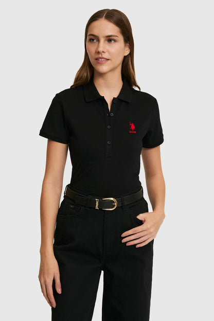 U.S. Polo Assn. Black Women Black Short Sleeve Fitted PiquŽ Polo Shirt SKU: G082SZ0110 PU-8814_VR046 Image 01