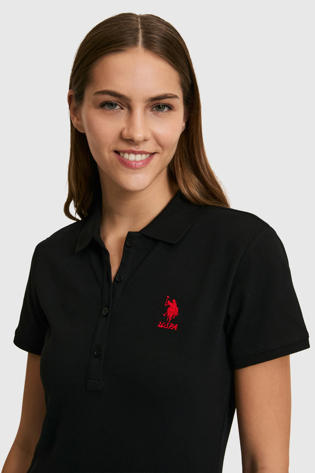 U.S. Polo Assn. Black Women Black Short Sleeve Fitted PiquŽ Polo Shirt SKU: G082SZ0110 PU-8814_VR046 Image 02