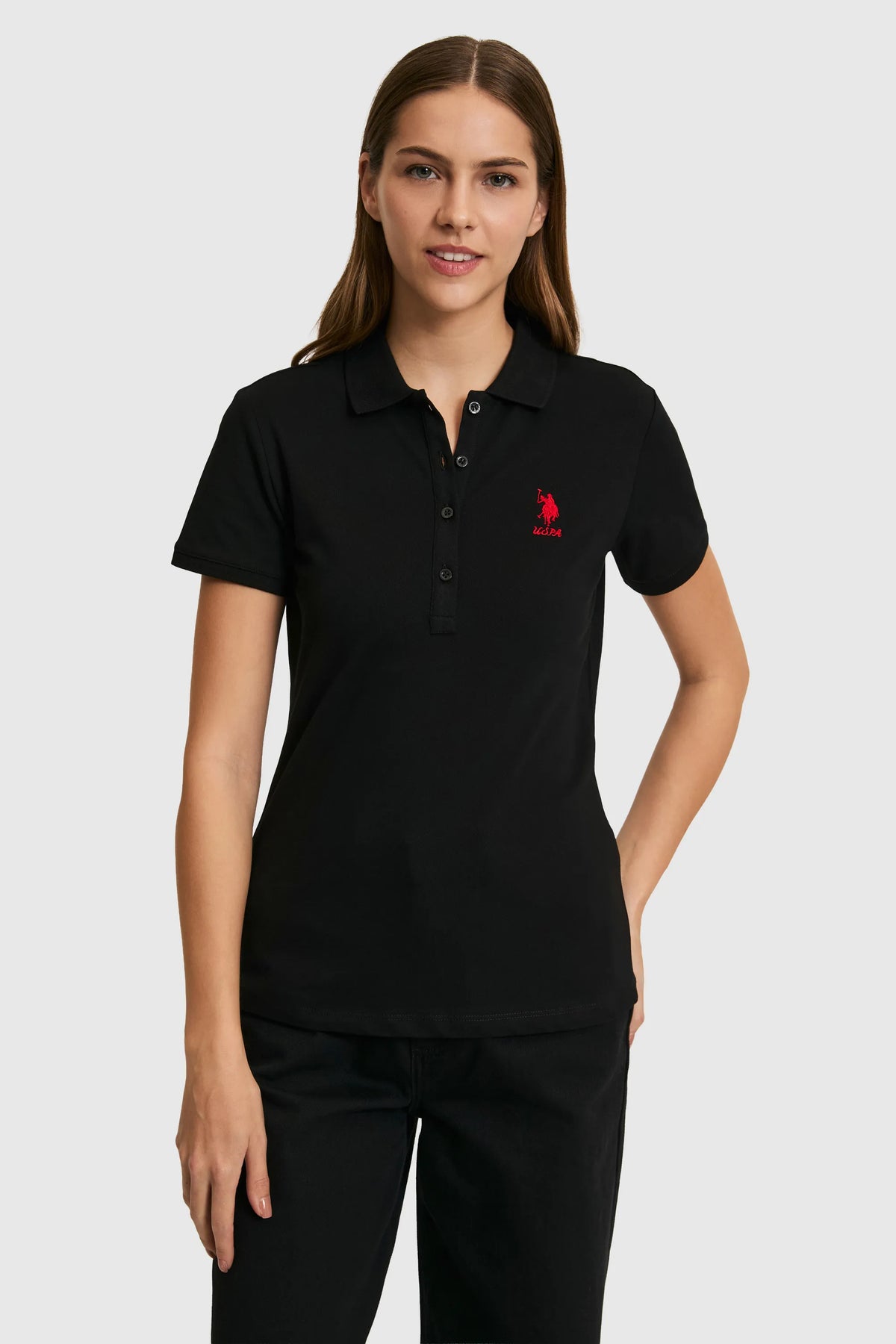 U.S. Polo Assn. Black Women Black Short Sleeve Fitted PiquŽ Polo Shirt SKU: G082SZ0110 PU-8814_VR046 Image 03