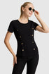 U.S. Polo Assn. Black Women Black Short Sleeve Button Detail T-Shirt SKU: G082SZ0110 PU-9898_VR046 Image 01