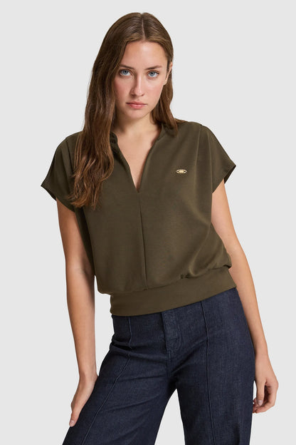 U.S. Polo Assn. Dark Khaki Women Dark Khaki Short Sleeve Knitted Open Collar Polo Shirt SKU: G082SZ0110 PU-9922_VR111 Image 01