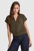 U.S. Polo Assn. Dark Khaki Women Dark Khaki Short Sleeve Knitted Open Collar Polo Shirt SKU: G082SZ0110 PU-9922_VR111 Image 01