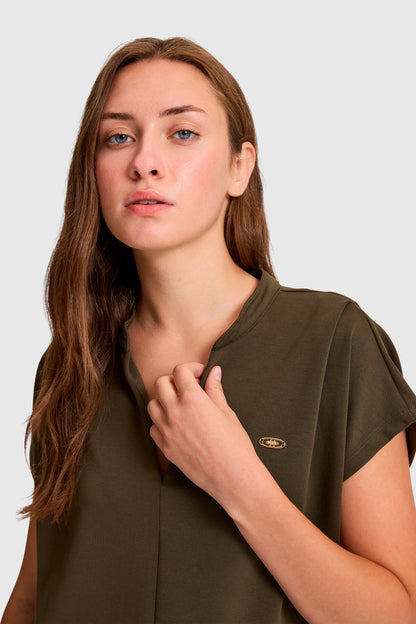 U.S. Polo Assn. Dark Khaki Women Dark Khaki Short Sleeve Knitted Open Collar Polo Shirt SKU: G082SZ0110 PU-9922_VR111 Image 02