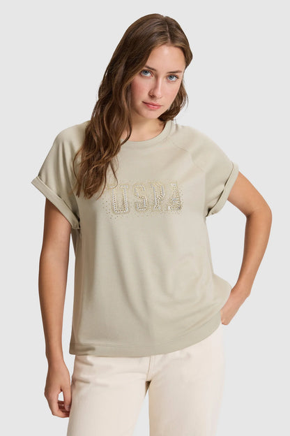 U.S. Polo Assn. Light Khaki Women Light Khaki Short Sleeve Printed T-Shirt SKU: G082SZ0110 PU-9936_VR183 Image 01
