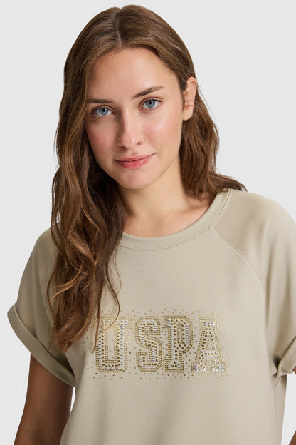 U.S. Polo Assn. Light Khaki Women Light Khaki Short Sleeve Printed T-Shirt SKU: G082SZ0110 PU-9936_VR183 Image 02