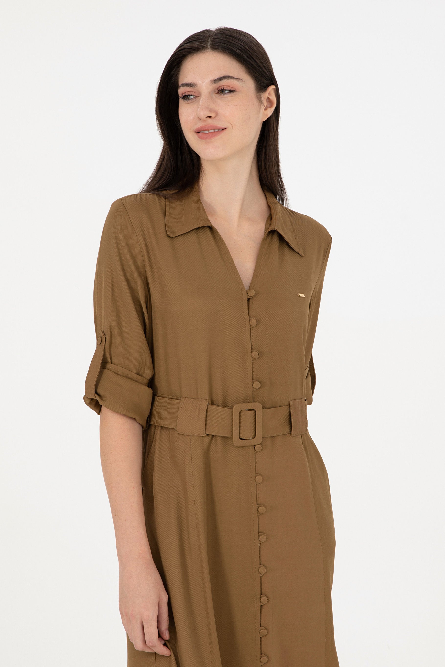 Brown Shirt Style Midi Dress_G082SZ0320 1941936_VR027_02