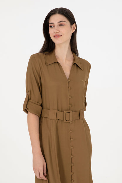 Brown Shirt Style Midi Dress_G082SZ0320 1941936_VR027_02