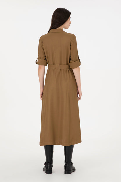 Brown Shirt Style Midi Dress_G082SZ0320 1941936_VR027_05