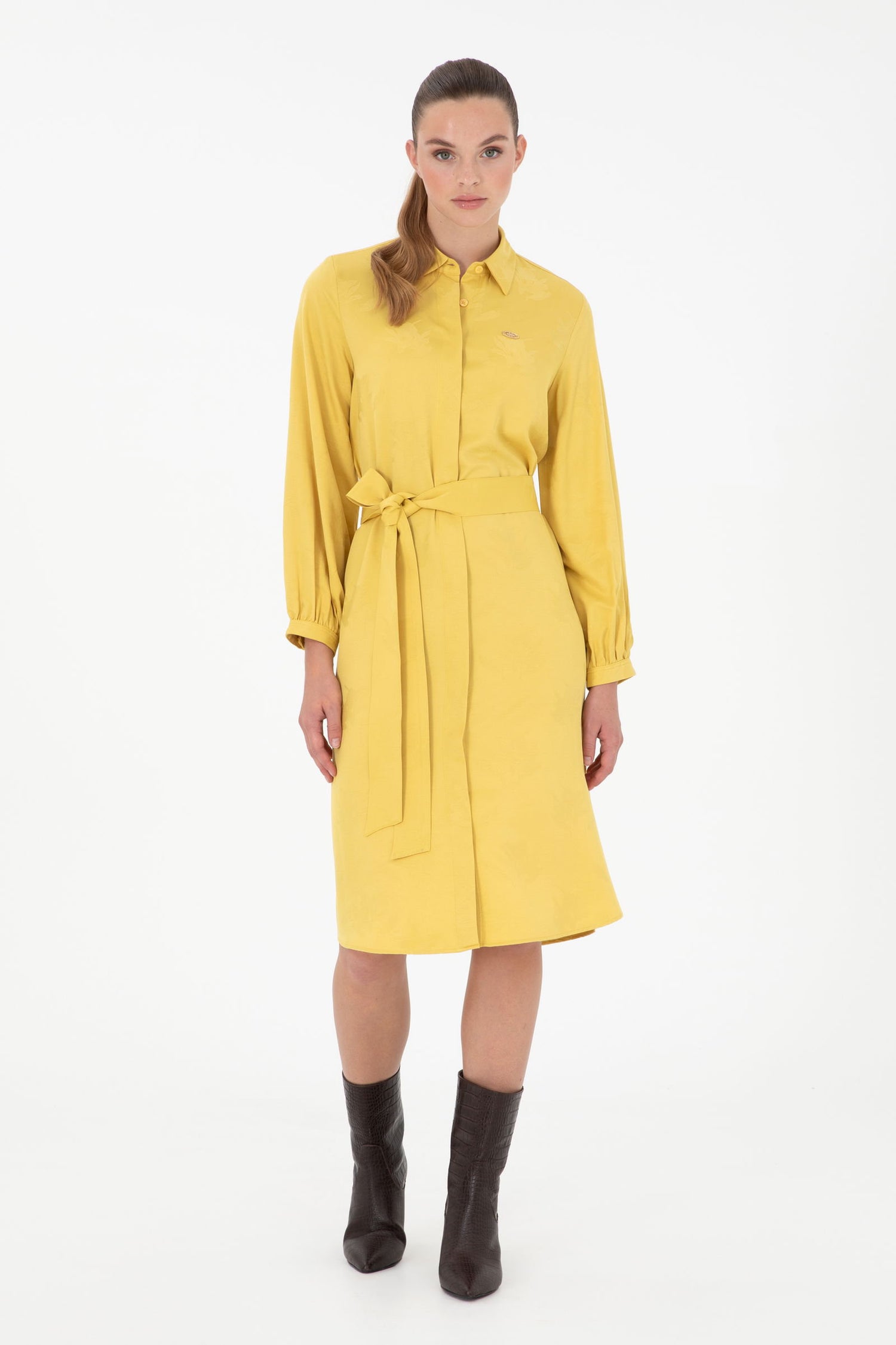 Yellow Shirt Style Midi Dress_G082SZ0320 1941946_VR094_01