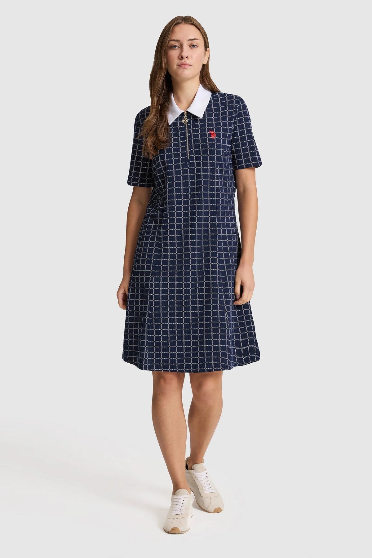 U.S. Polo Assn. Navy Women Navy Short Sleeve Printed Shirt Knee-Length Dress SKU: G082SZ0750 PU-10009_VR033 Image 01