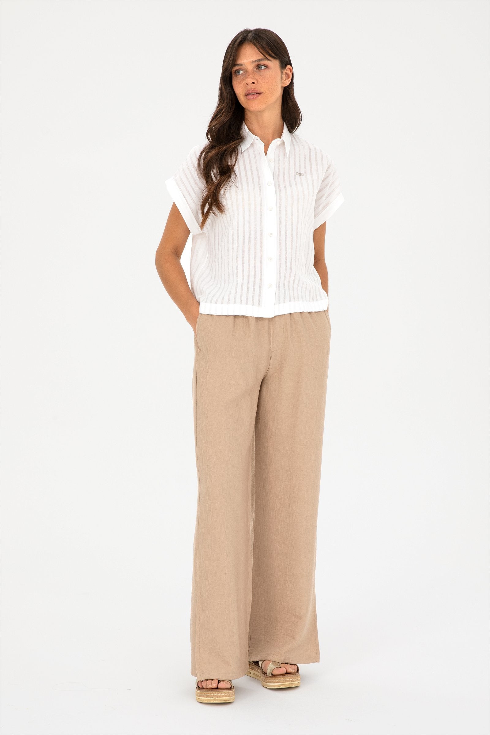 Beige Wide Leg Slip On Trousers_G082SZ0780 1824749_VR085_01